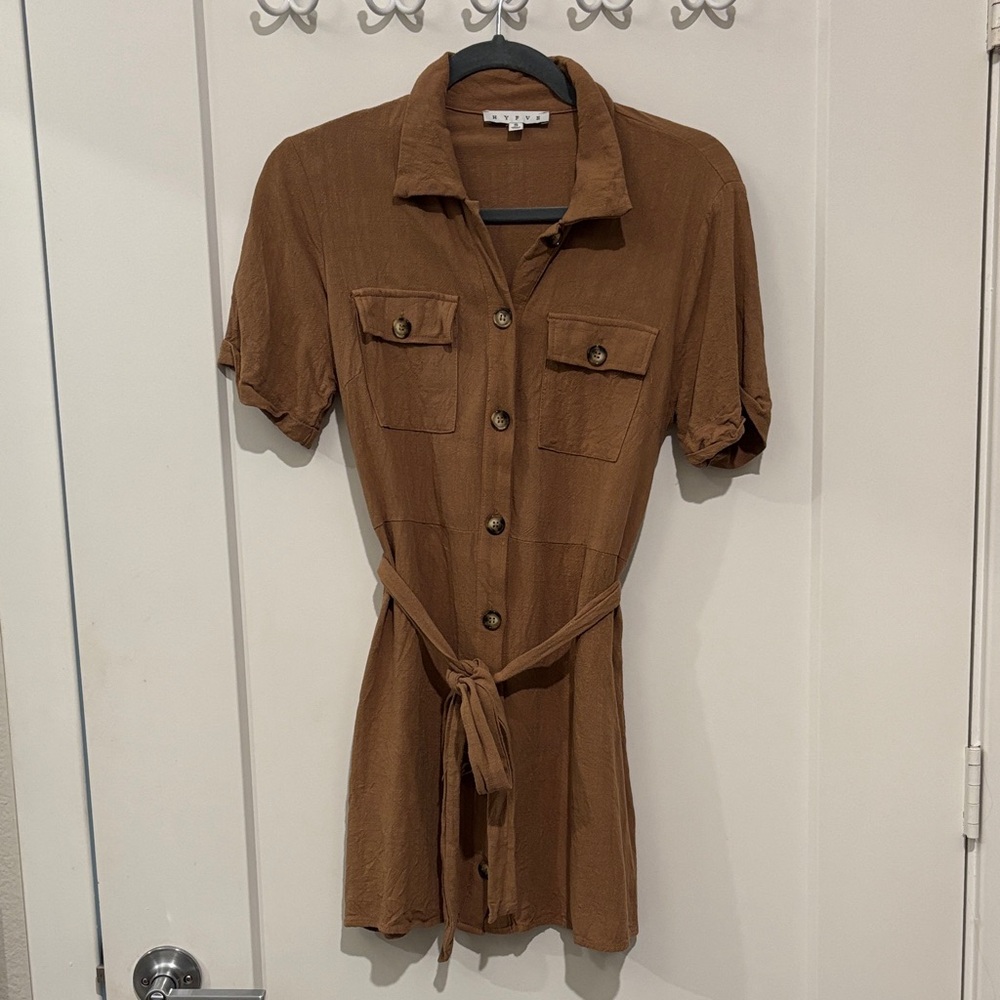 Safari Style Mini Dress with Fabric Waist Tor and Buttons Size S